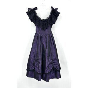 vintage 80s GUNNE SAX JESSICA MCLINTOCK dress purple satin black lace goth emo S